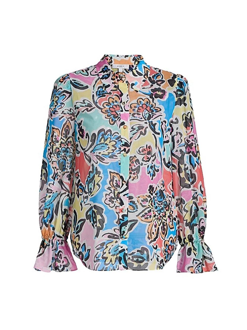 Milly Sheer Multicolor Lacey Rainbow Oasis Blouse Size M